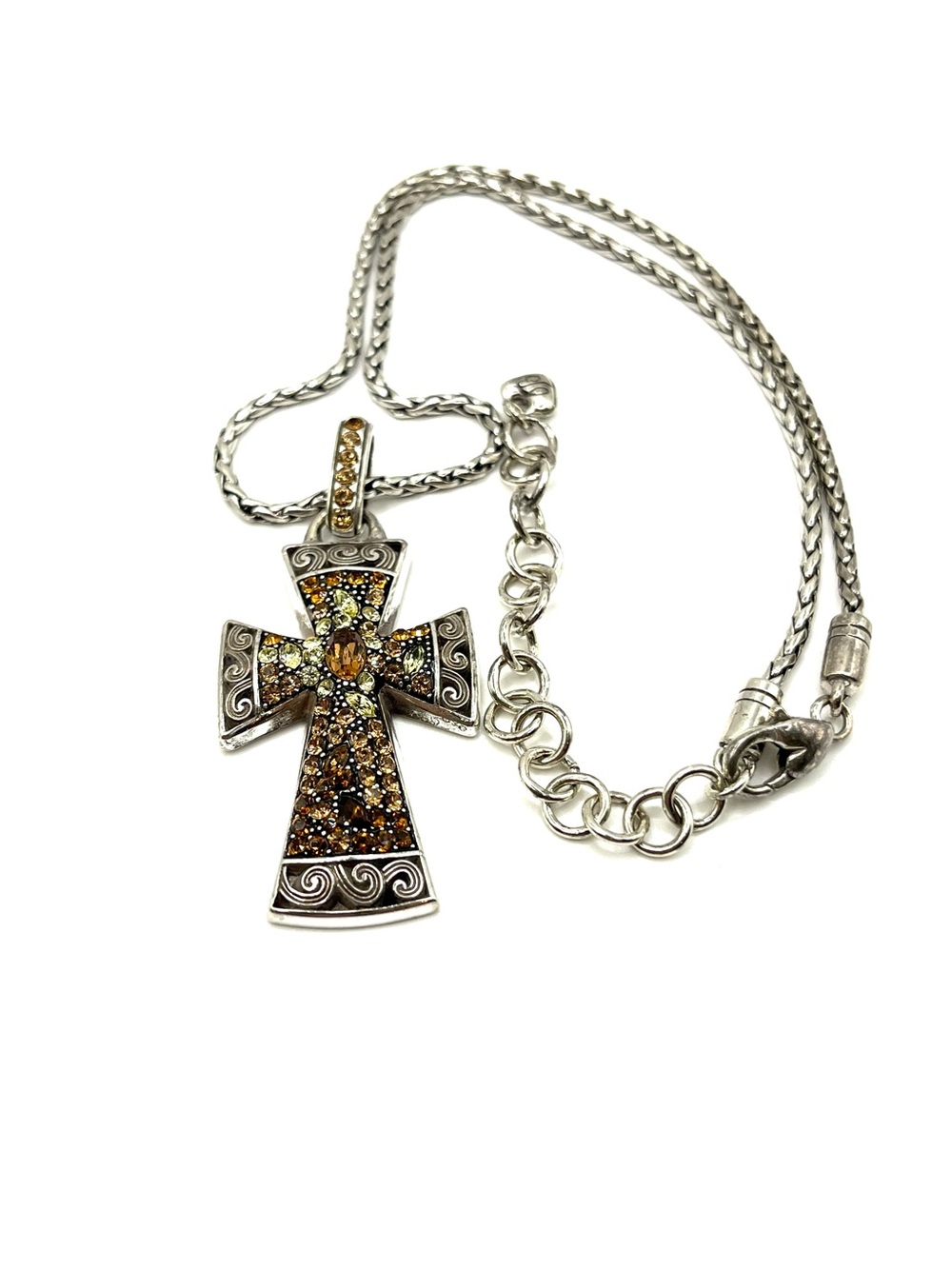 Brighton Crystal Voyage Cross Pendant Necklace with Amber and Gold-Tone Crystals